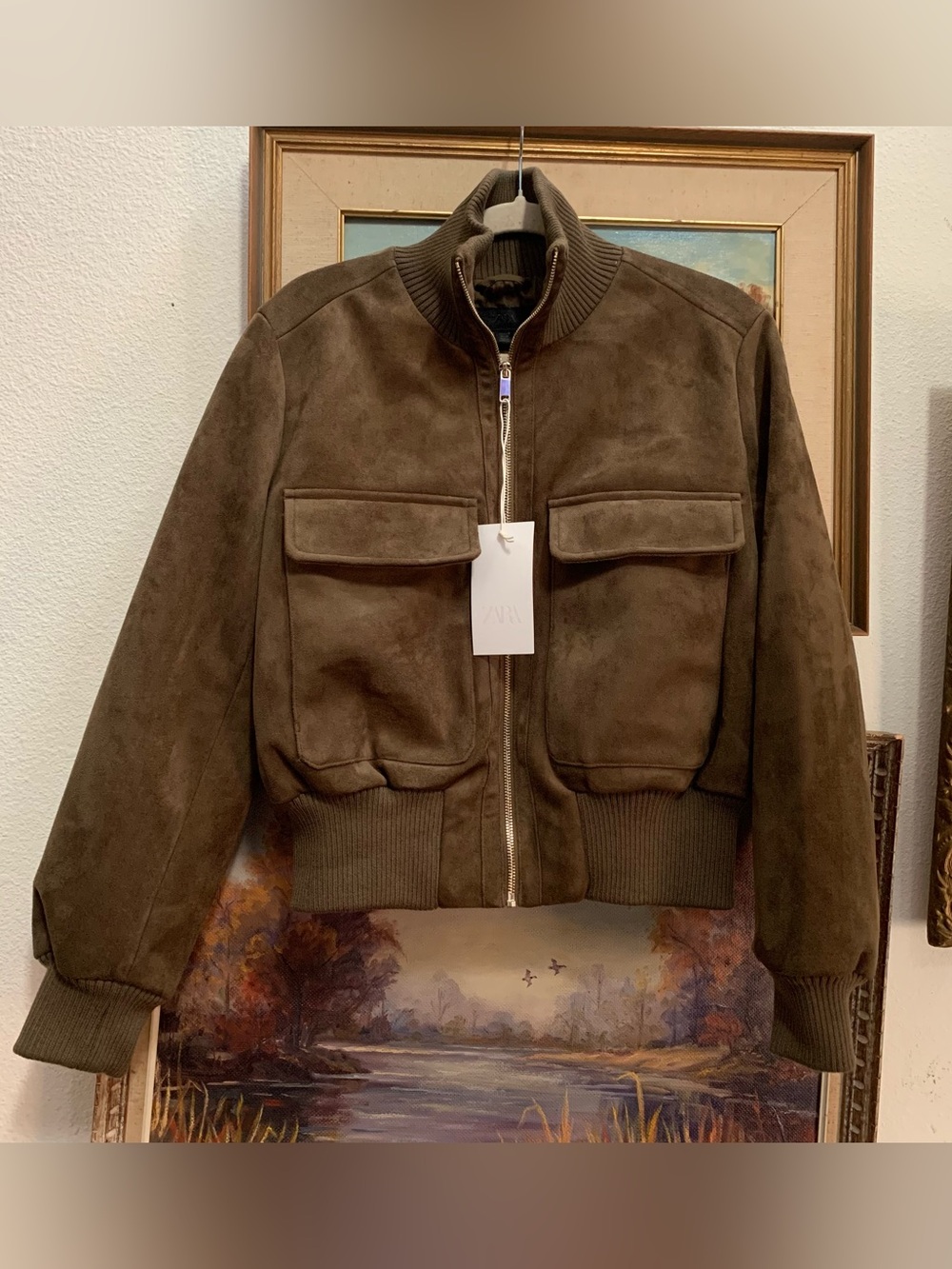 Zara Faux Brown Suede Bomber Jacket